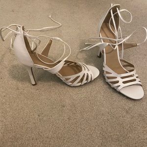 White straps heels